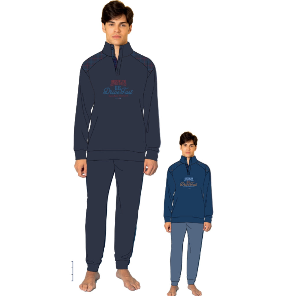 You&me By Irge Uomo Pile Pigiama Uomo Serafino In Pile Con Ricamo E Pantalone Con Taschino Art. Ymp703