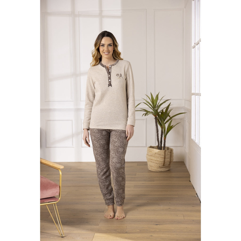 Linea Irge Punto Milano Pigiama Donna Ricamato Serafino 3 Bottoni Pantalone Fantasia Art. Ptd65
