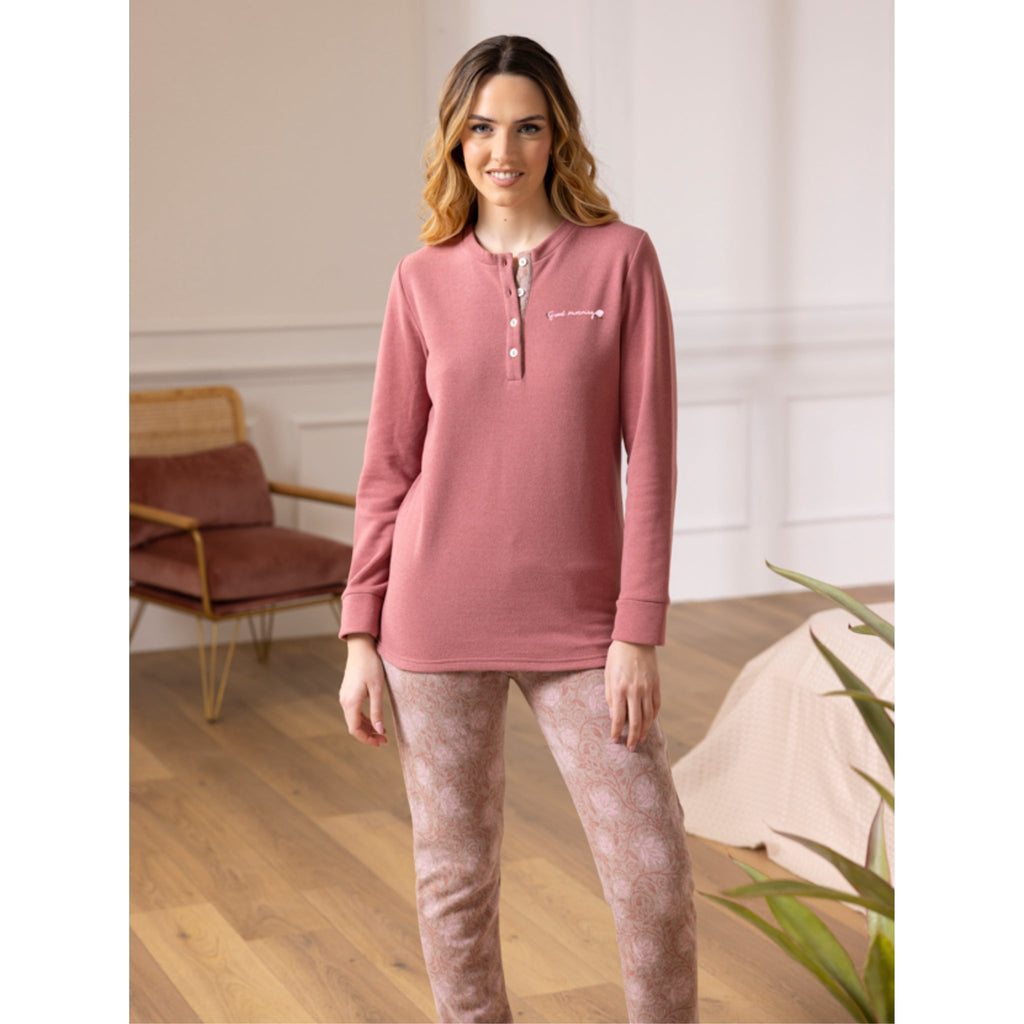 Linea Irge Punto Milano Pigiama Donna Ricamato Serafino 3 Bottoni Pantalone Fantasia Art. Ptd69
