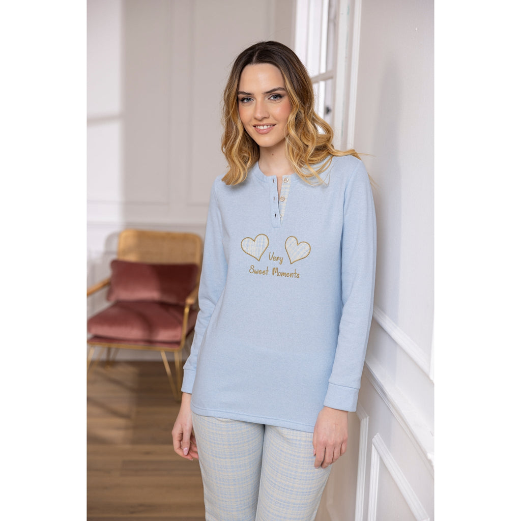 Linea Irge Punto Milano Pigiama Donna Ricamato Serafino 3 Bottoni Pantalone Fantasia  Art. Ptd76