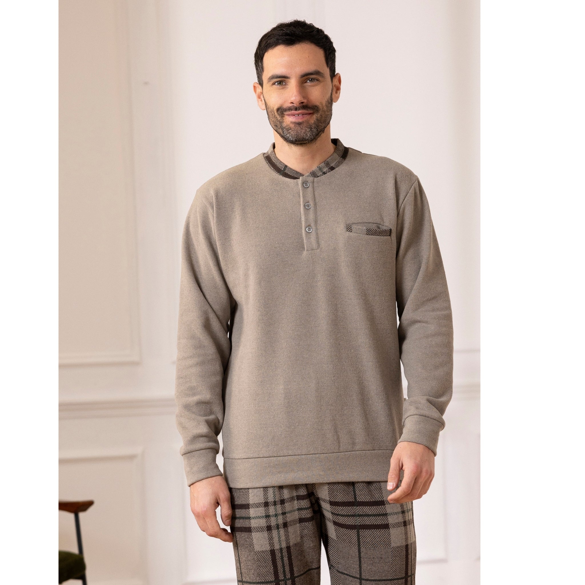 Linea Irge Punto Milano Pigiama Uomo Serafino 3 Bottoni Pantalone Con Polsino Art. Ptu85