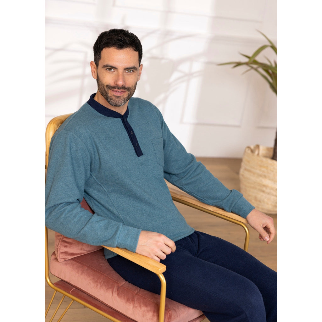 Linea Irge Punto Milano  Pigiama Uomo Calibrato Serafino 3 Bottoni Pantalone Con Polsino Art. Cupm138