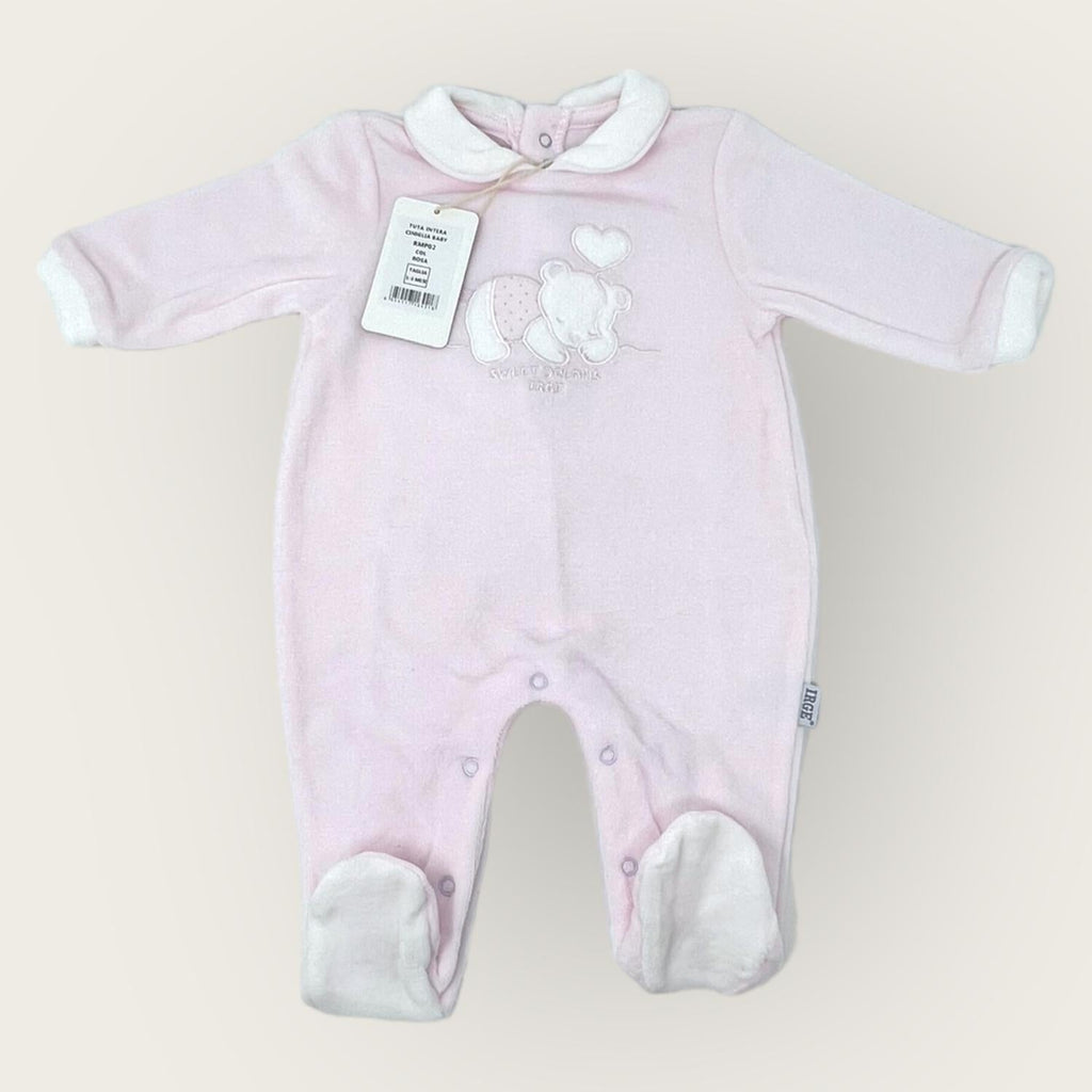 Irge Baby Tutina Baby Femminuccia In Morbida Ciniglia -di Cotone- Ricamata  Art. Rmp02