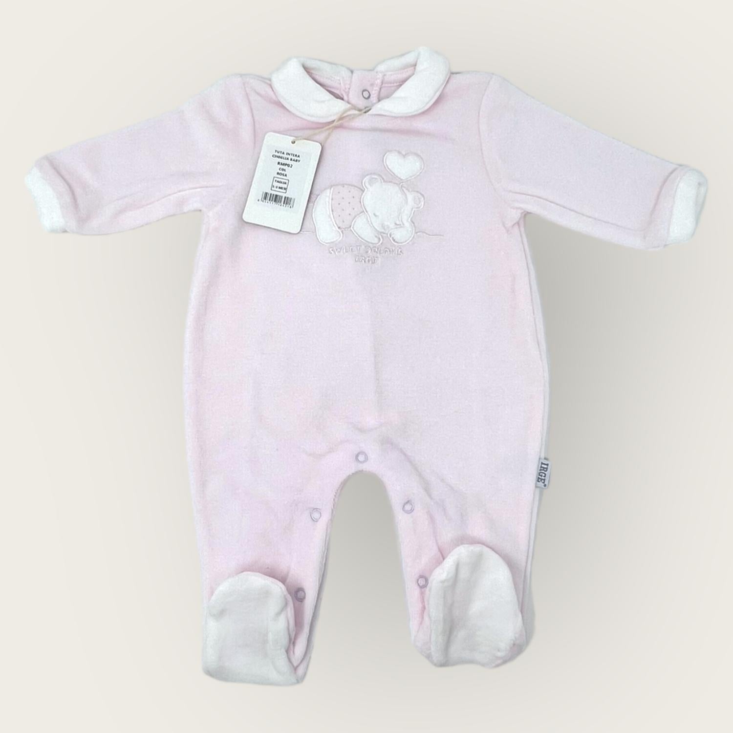Irge Baby Tutina Baby Femminuccia In Morbida Ciniglia -di Cotone- Ricamata  Art. Rmp02