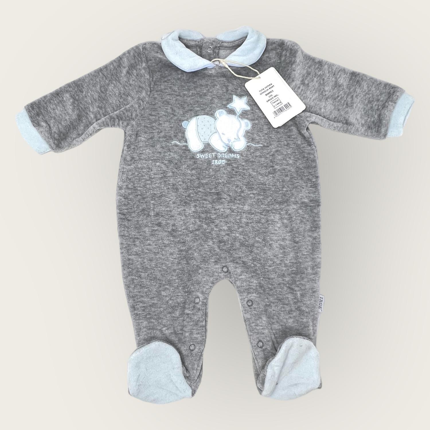 Irge Baby Tutina Baby Maschietto In Morbida Ciniglia -di Cotone- Ricamata  Art. Rmp03