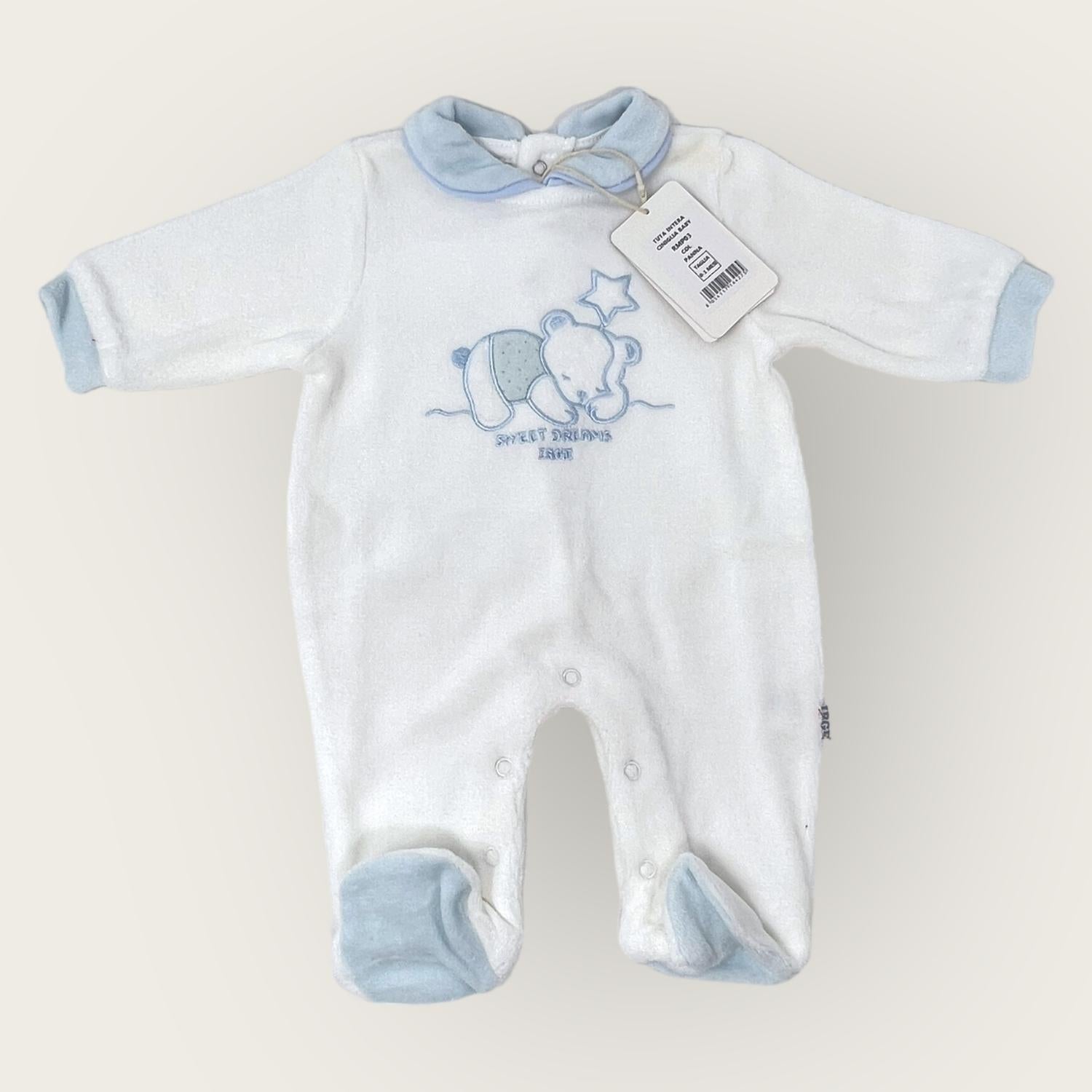 Irge Baby Tutina Baby Maschietto In Morbida Ciniglia -di Cotone- Ricamata  Art. Rmp03