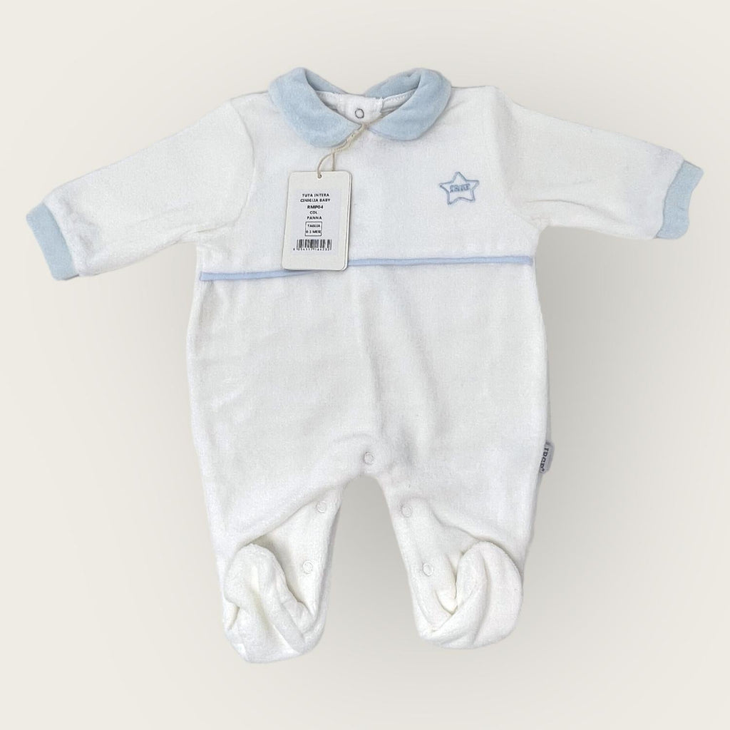Irge Baby Tutina Baby Maschietto In Morbida Ciniglia -di Cotone- Ricamata  Art. Rmp04