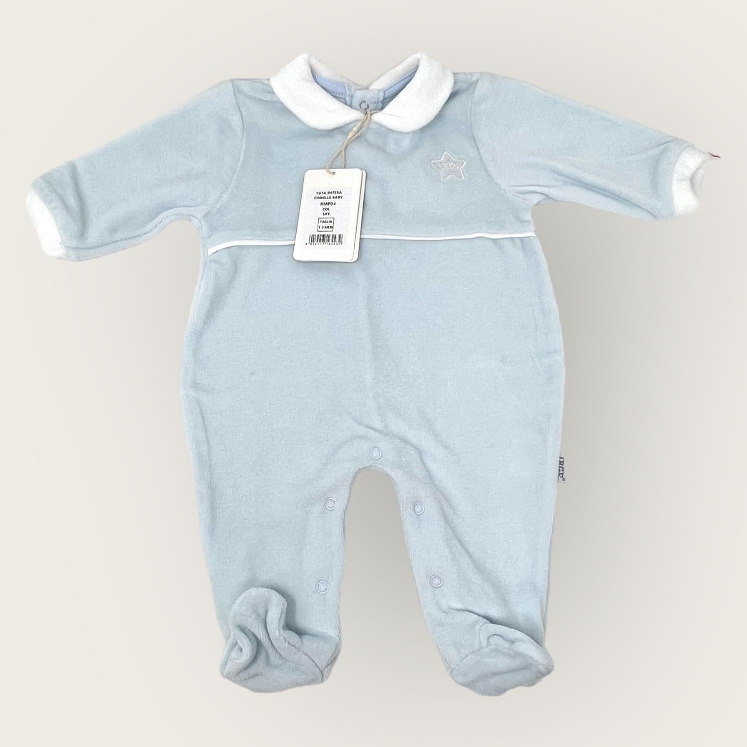Irge Baby Tutina Baby Maschietto In Morbida Ciniglia -di Cotone- Ricamata  Art. Rmp04