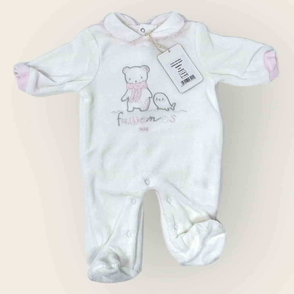 Irge Baby Tutina Baby Femminuccia In Morbida Ciniglia -di Cotone- Ricamata  Art. Rmp05