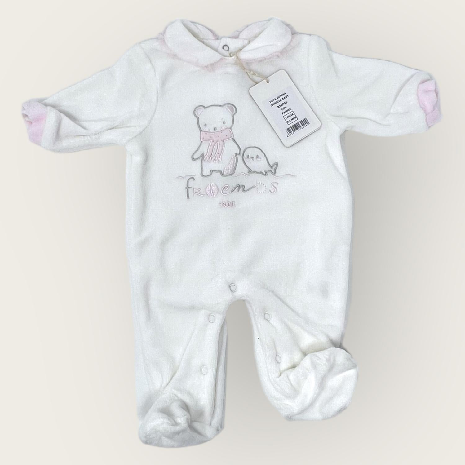 Irge Baby Tutina Baby Femminuccia In Morbida Ciniglia -di Cotone- Ricamata  Art. Rmp05