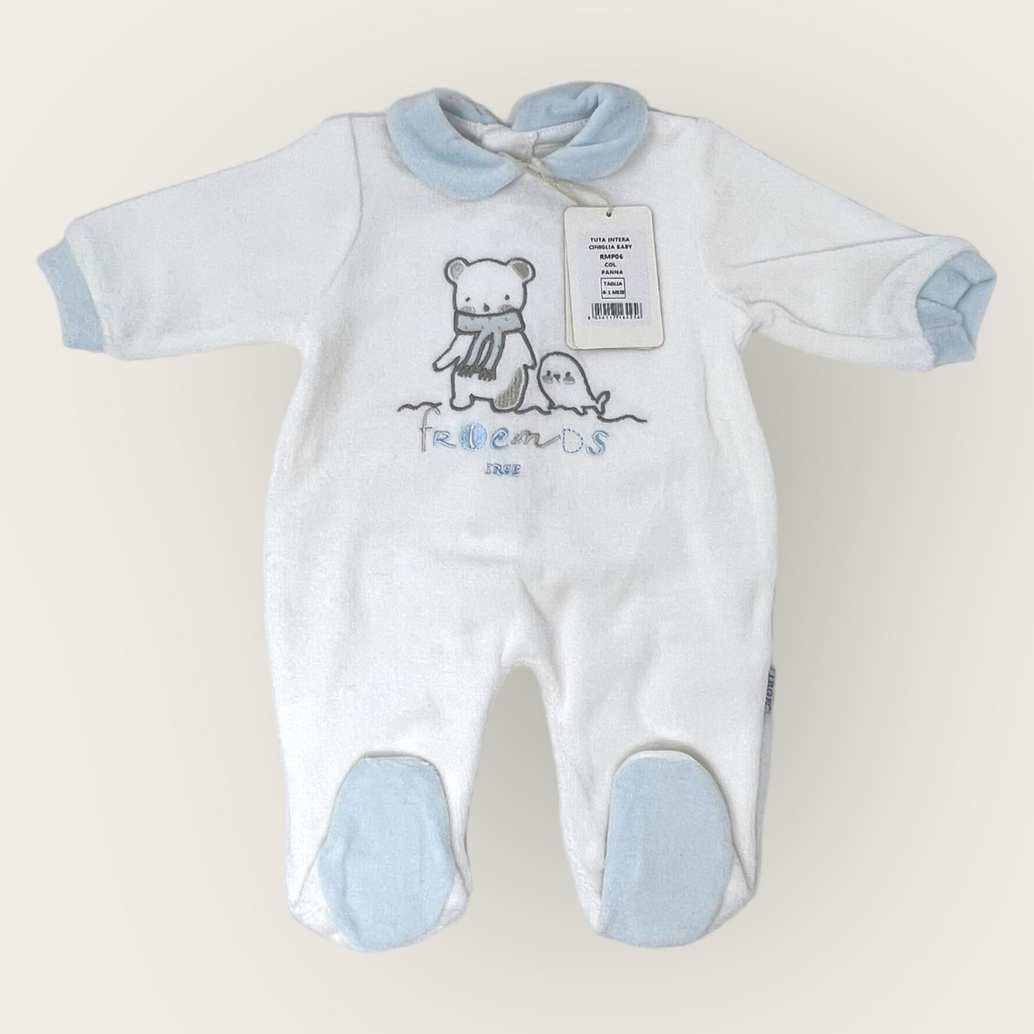 Irge Baby Tutina Baby Maschietto In Morbida Ciniglia -di Cotone- Ricamata  Art. Rmp06