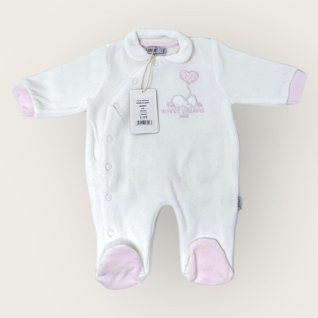 Irge Baby Tutina Baby Femminuccia In Morbida Ciniglia -di Cotone- Ricamata  Art. Rmp07