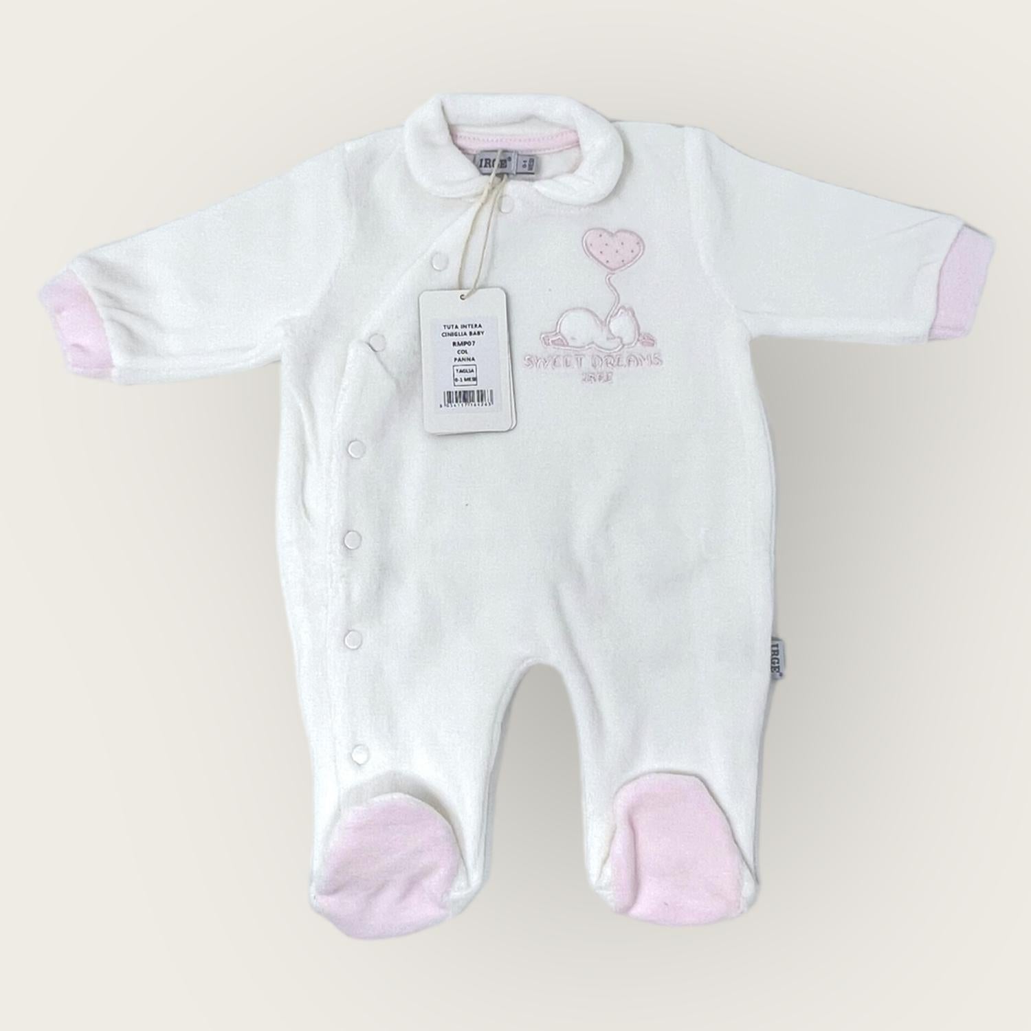 Irge Baby Tutina Baby Femminuccia In Morbida Ciniglia -di Cotone- Ricamata  Art. Rmp07