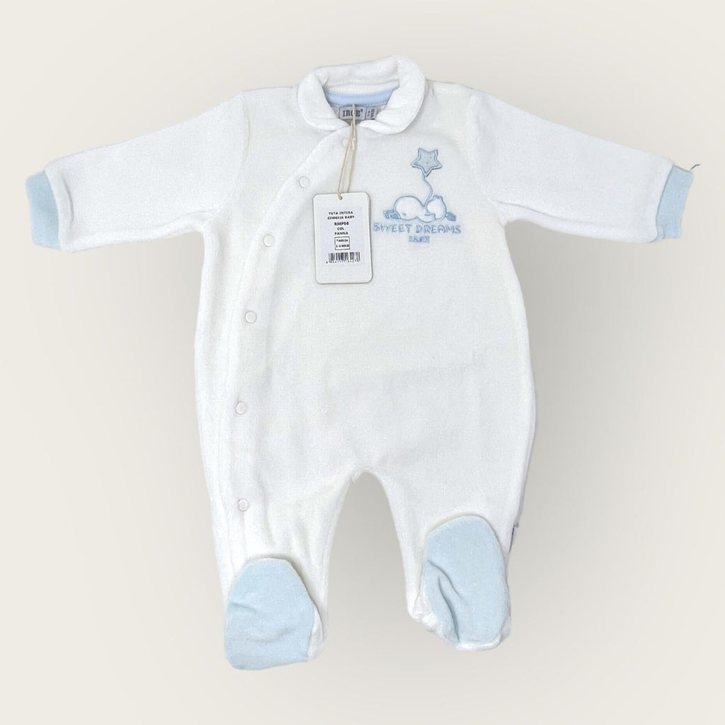 Irge Baby Tutina Baby Maschietto In Morbida Ciniglia -di Cotone- Ricamata  Art. Rmp08