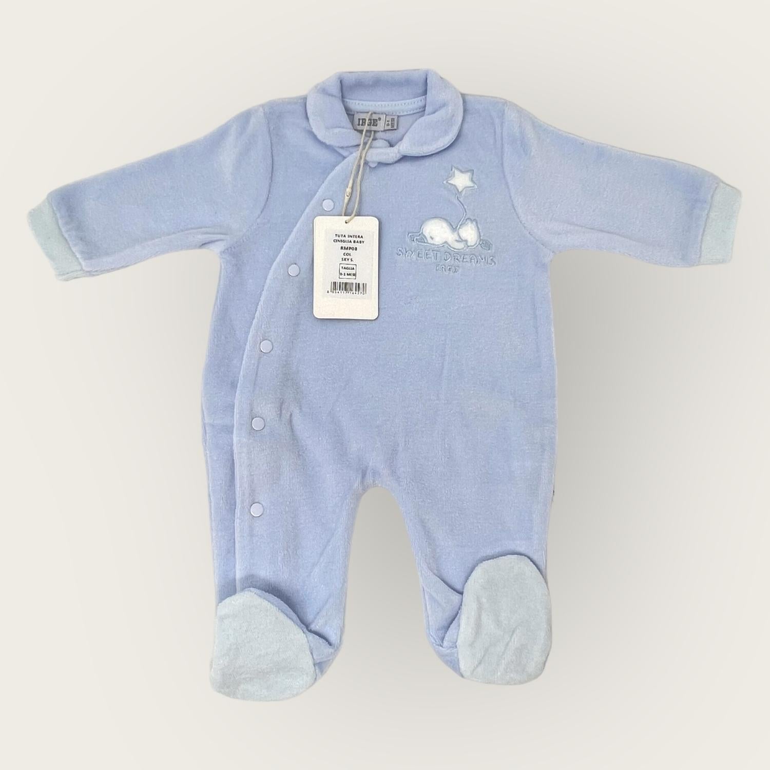 Irge Baby Tutina Baby Maschietto In Morbida Ciniglia -di Cotone- Ricamata  Art. Rmp08