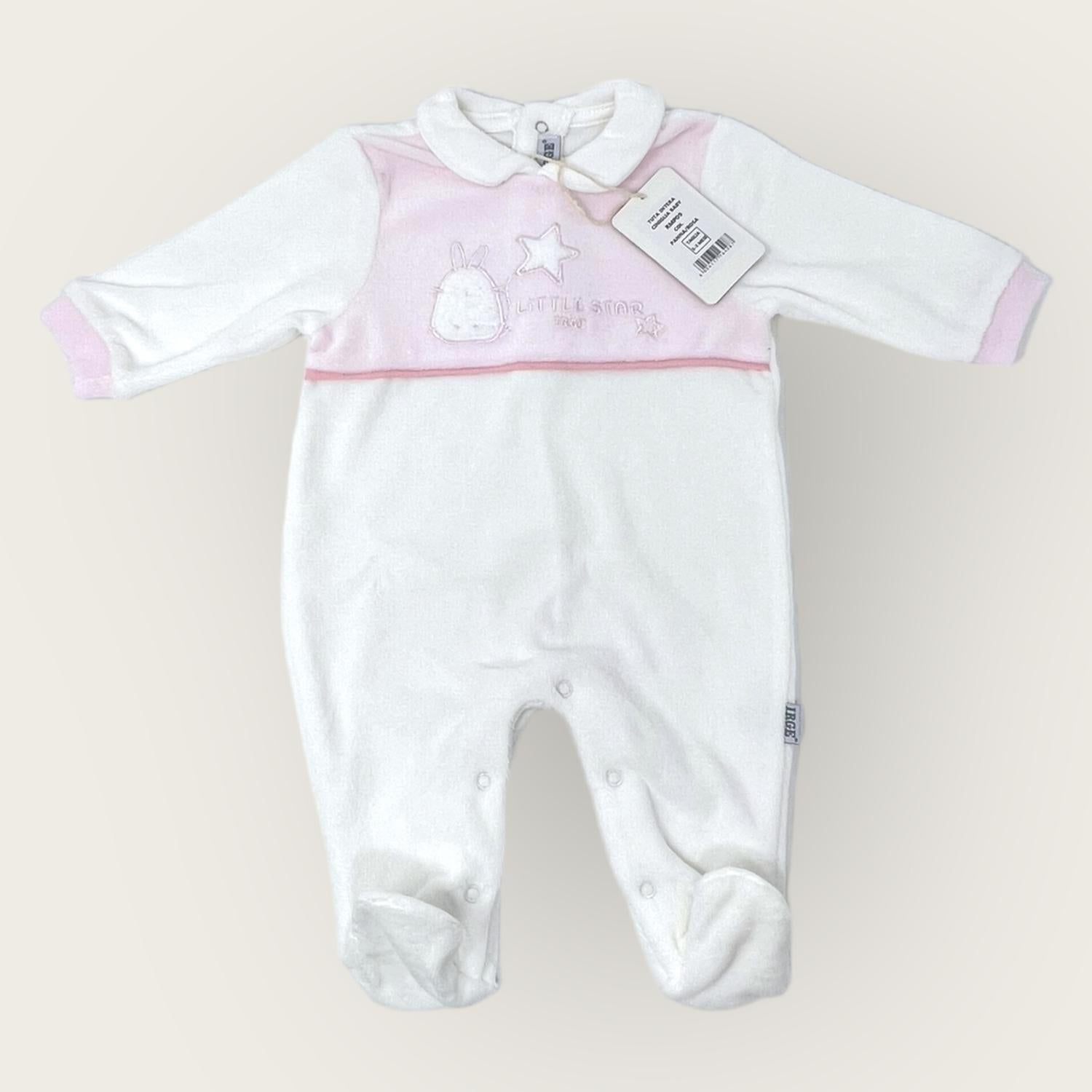 Irge Baby Tutina Baby Femminuccia In Morbida Ciniglia -di Cotone- Ricamata  Art. Rmp09