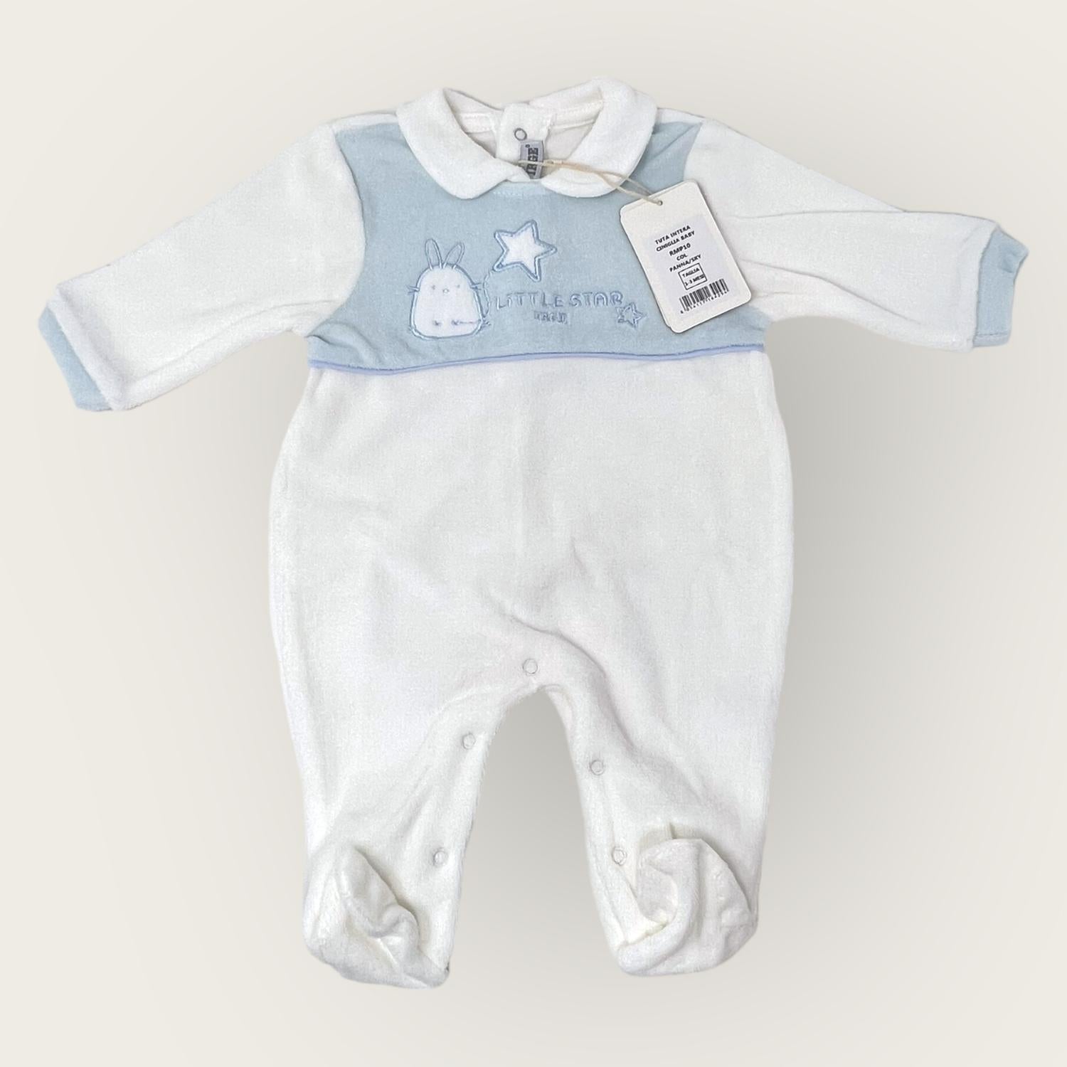 Irge Baby Tutina Baby Maschietto In Morbida Ciniglia -di Cotone- Ricamata  Art. Rmp10