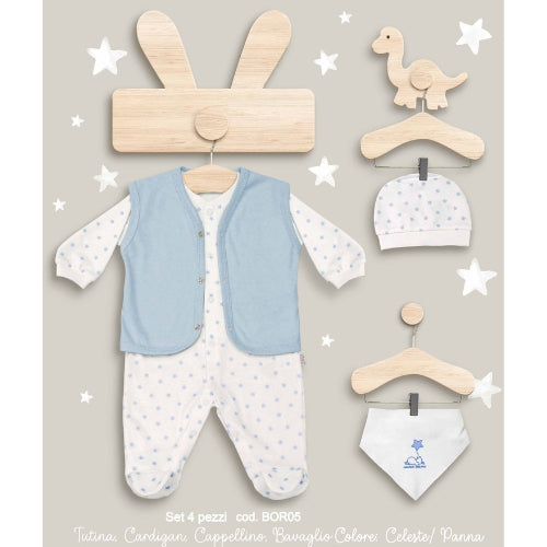Irge Baby - Set Per Neonato Tutina Cargidan Cappellino E Bavaglino Modello Bandana Art. Bor05