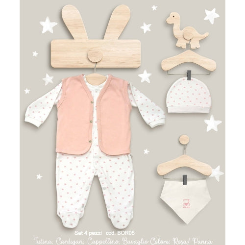 Irge Baby - Set Per Neonato Tutina Cargidan Cappellino E Bavaglino Modello Bandana Art. Bor05