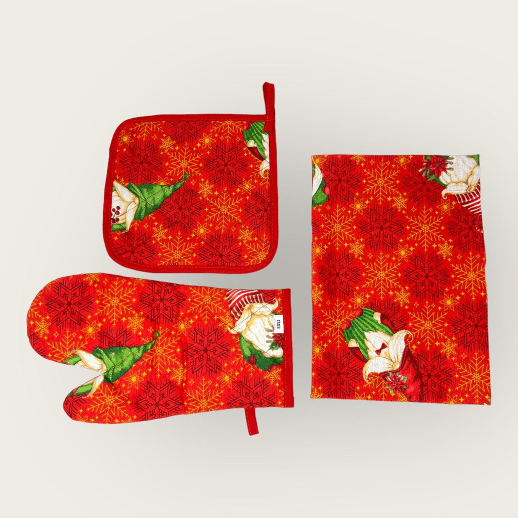 Irge Natale Set 3 Pezzi 1 Guantone 1 Presina 1 Strofinaccio In Cotone 4 Fantasie  Set 3 Pezzi