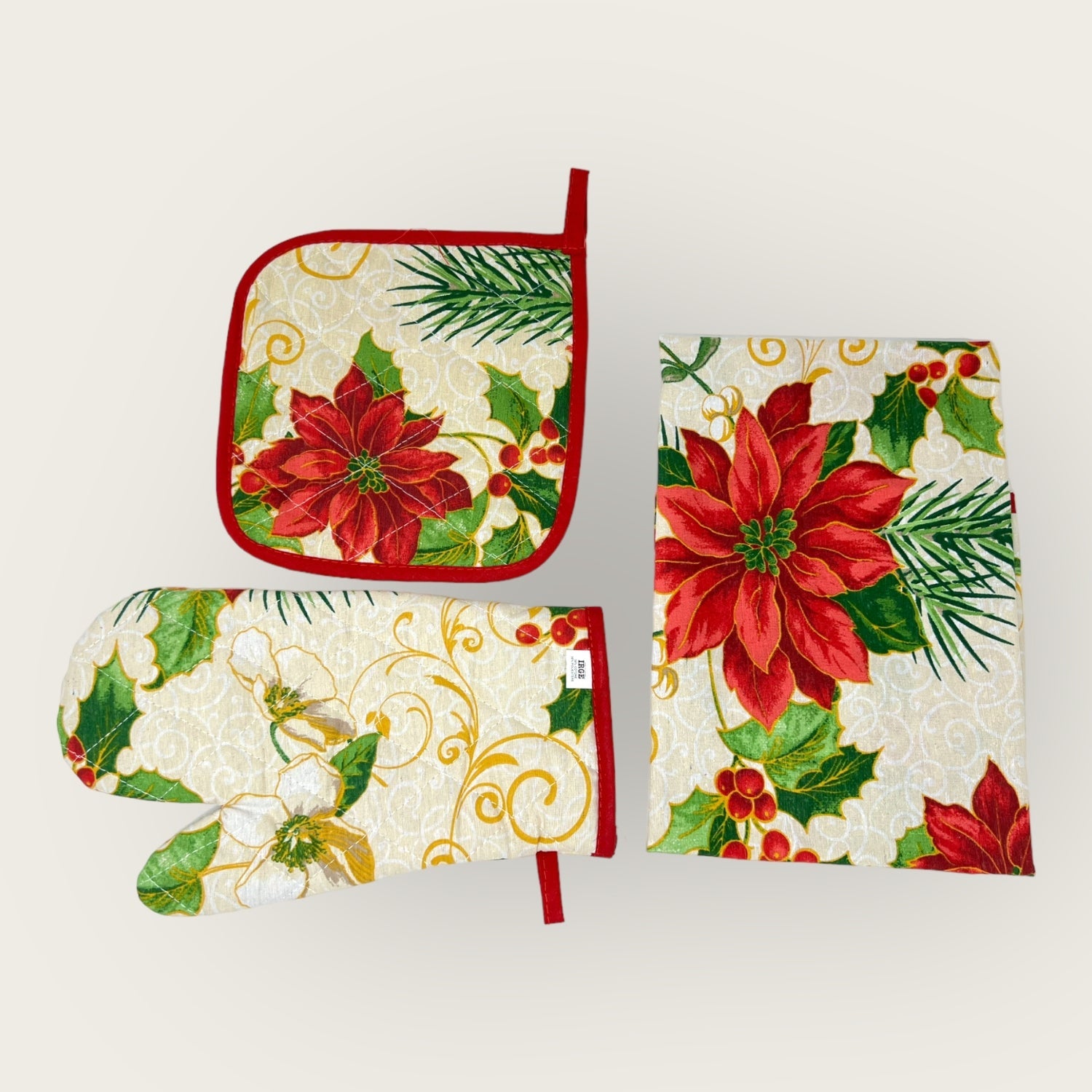 Irge Natale Set 3 Pezzi 1 Guantone 1 Presina 1 Strofinaccio In Cotone 4 Fantasie  Set 3 Pezzi