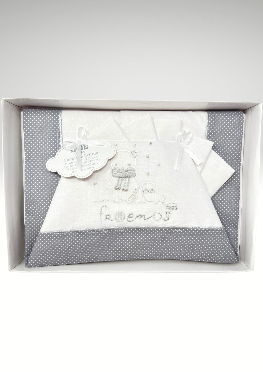 Irge Completo Lenzuolini Per Lettino Grande In Puro Cotone Ricamato 120x180 Art. Bicl01