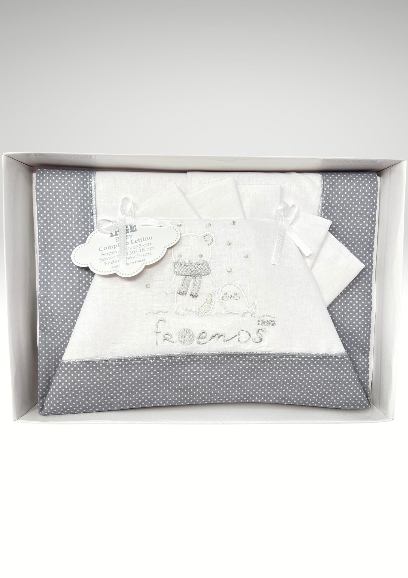 Irge Completo Lenzuolini Per Lettino Grande In Puro Cotone Ricamato 120x180 Art. Bicl01