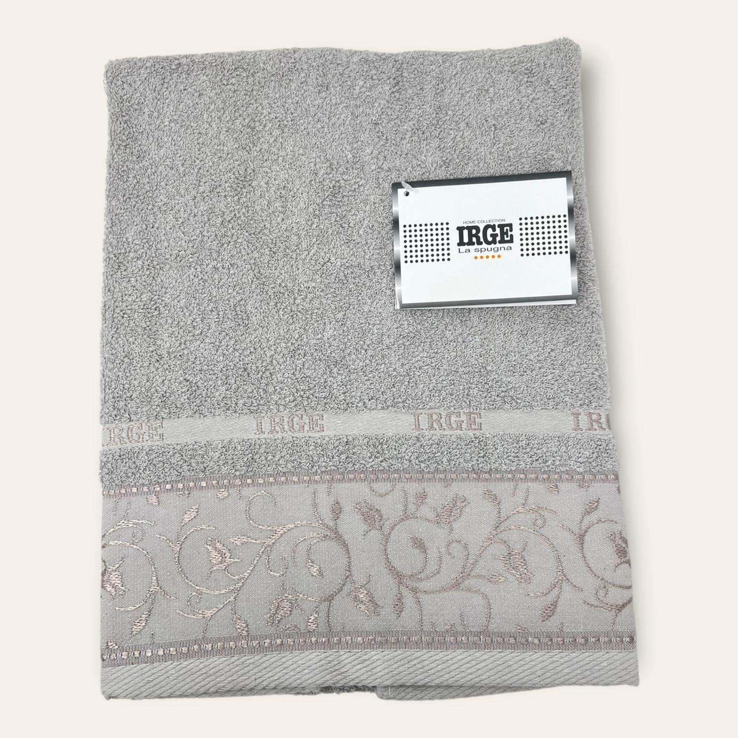 Irge Telo Bagno Spugna 100% Cotone Mis.100x150 Con Balza In Tinta Ricamata Art. Eleonora