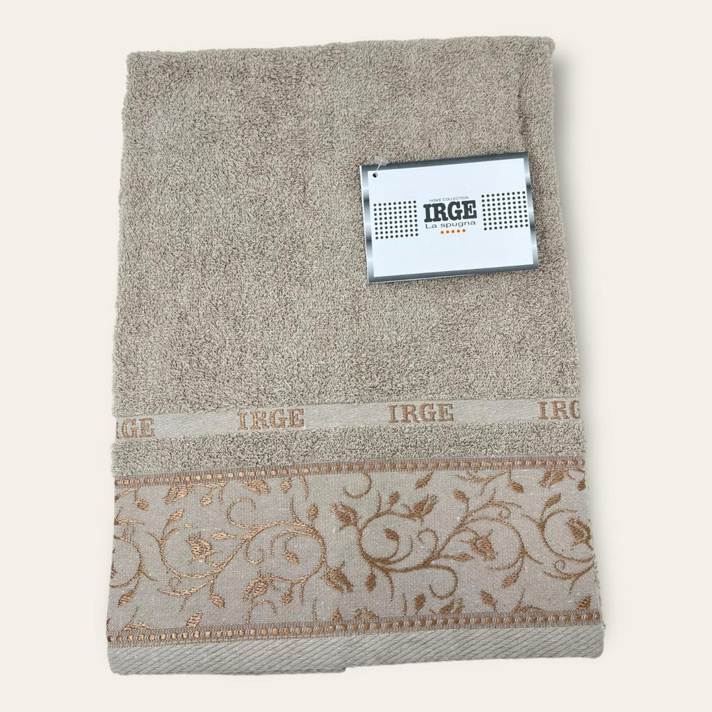 Irge Telo Bagno Spugna 100% Cotone Mis.100x150 Con Balza In Tinta Ricamata Art. Eleonora