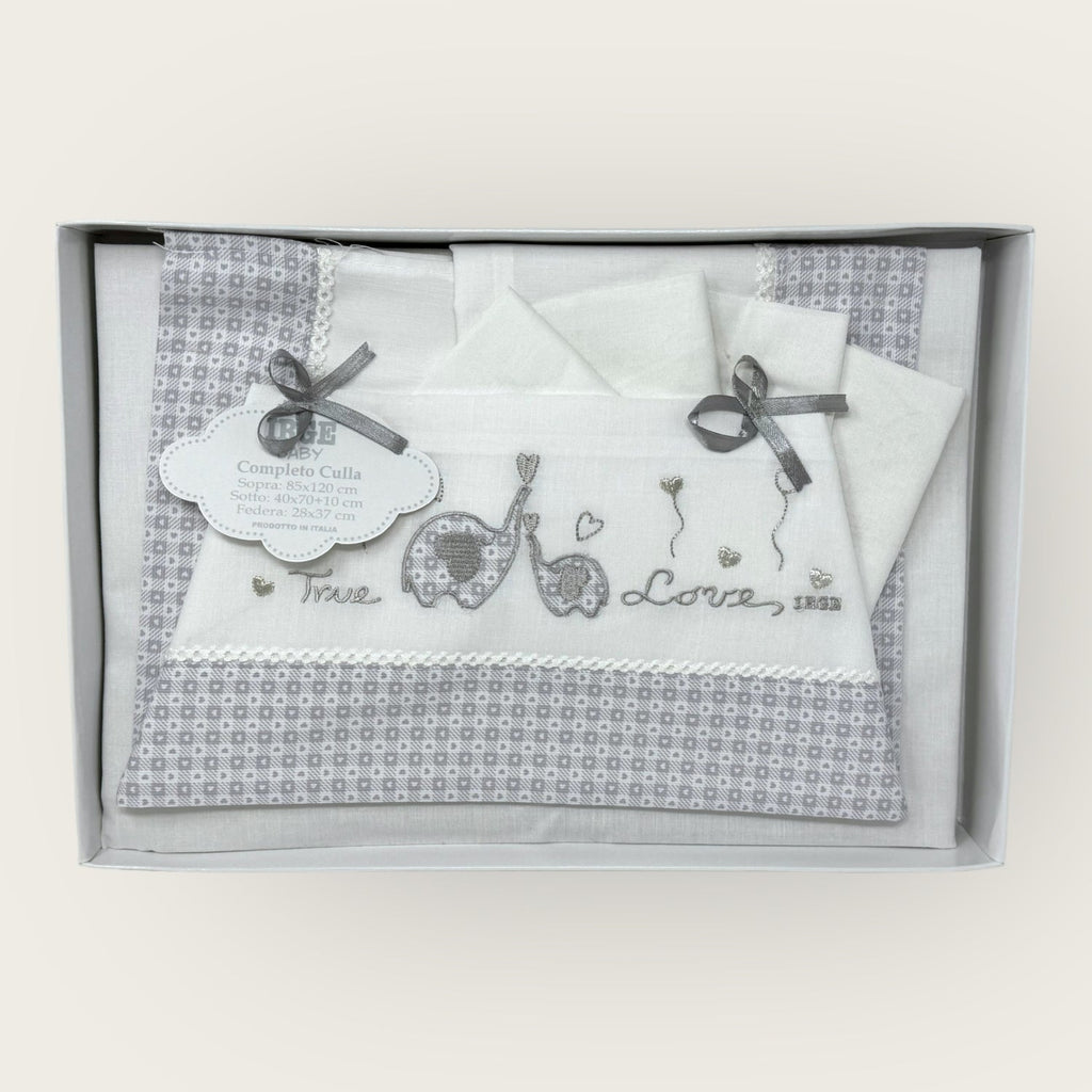 Irge Baby Completo Culla 3 Pezzi -sotto+sopra+federa Ricamato In Puro Cotone Misura 90x120  Art. Bicc05