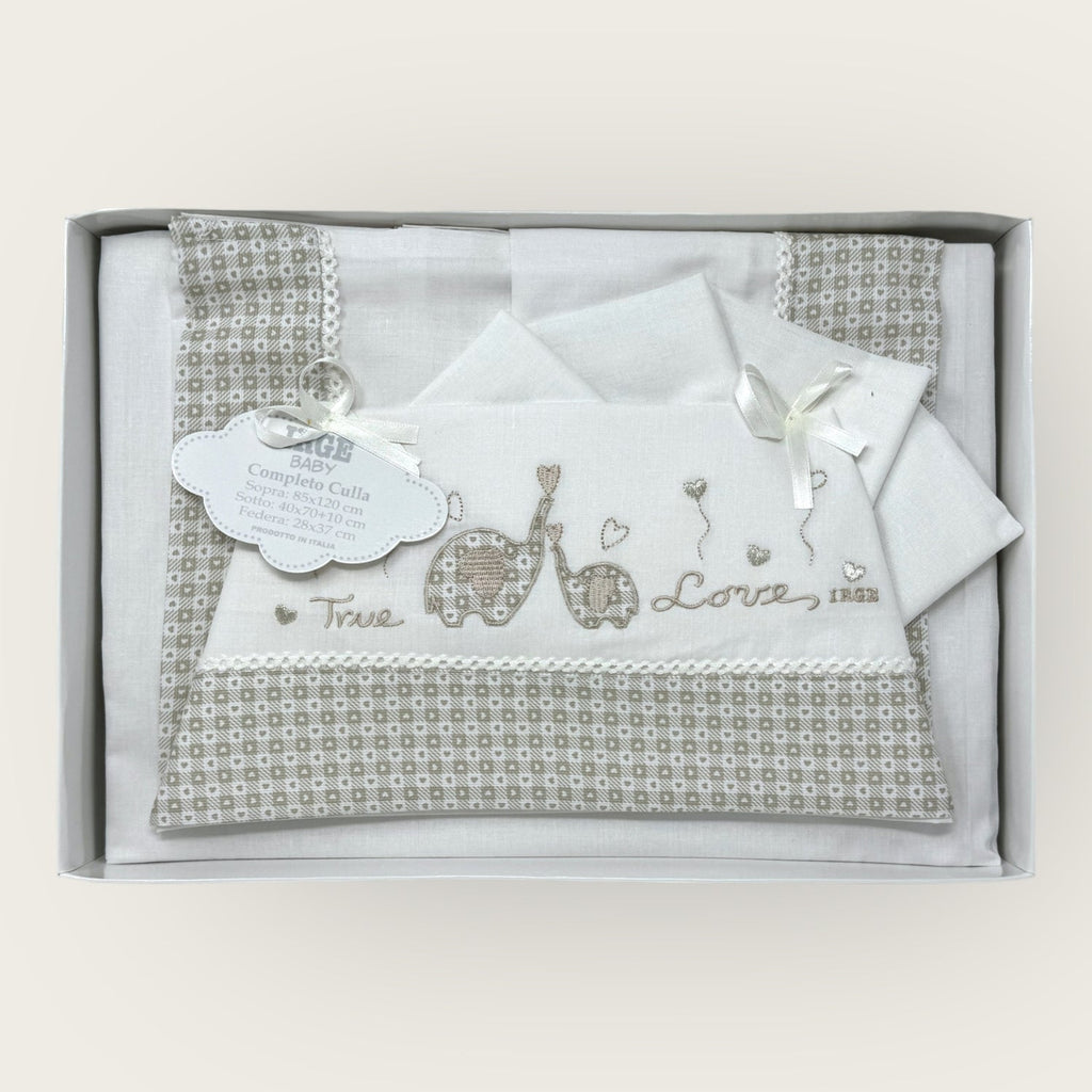 Irge Baby Completo Culla 3 Pezzi -sotto+sopra+federa Ricamato In Puro Cotone Misura 90x120  Art. Bicc05