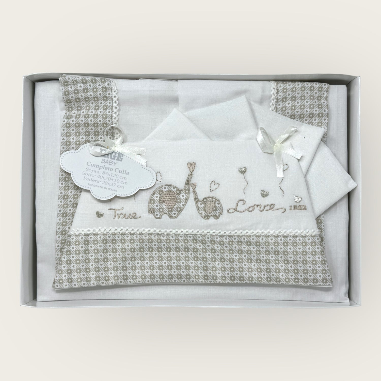 Irge Baby Completo Culla 3 Pezzi -sotto+sopra+federa Ricamato In Puro Cotone Misura 90x120  Art. Bicc05