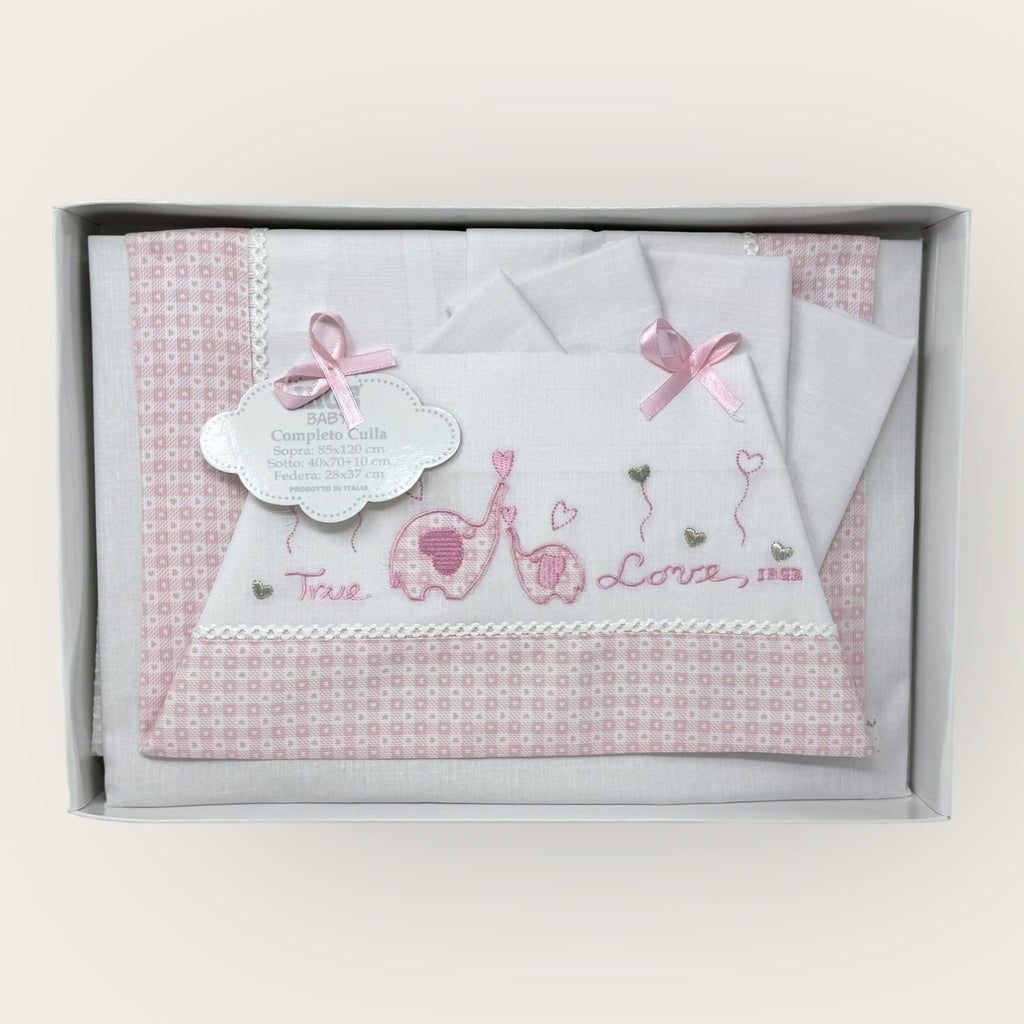 Irge Baby Completo Culla 3 Pezzi -sotto+sopra+federa Ricamato In Puro Cotone Misura 90x120  Art. Bicc05