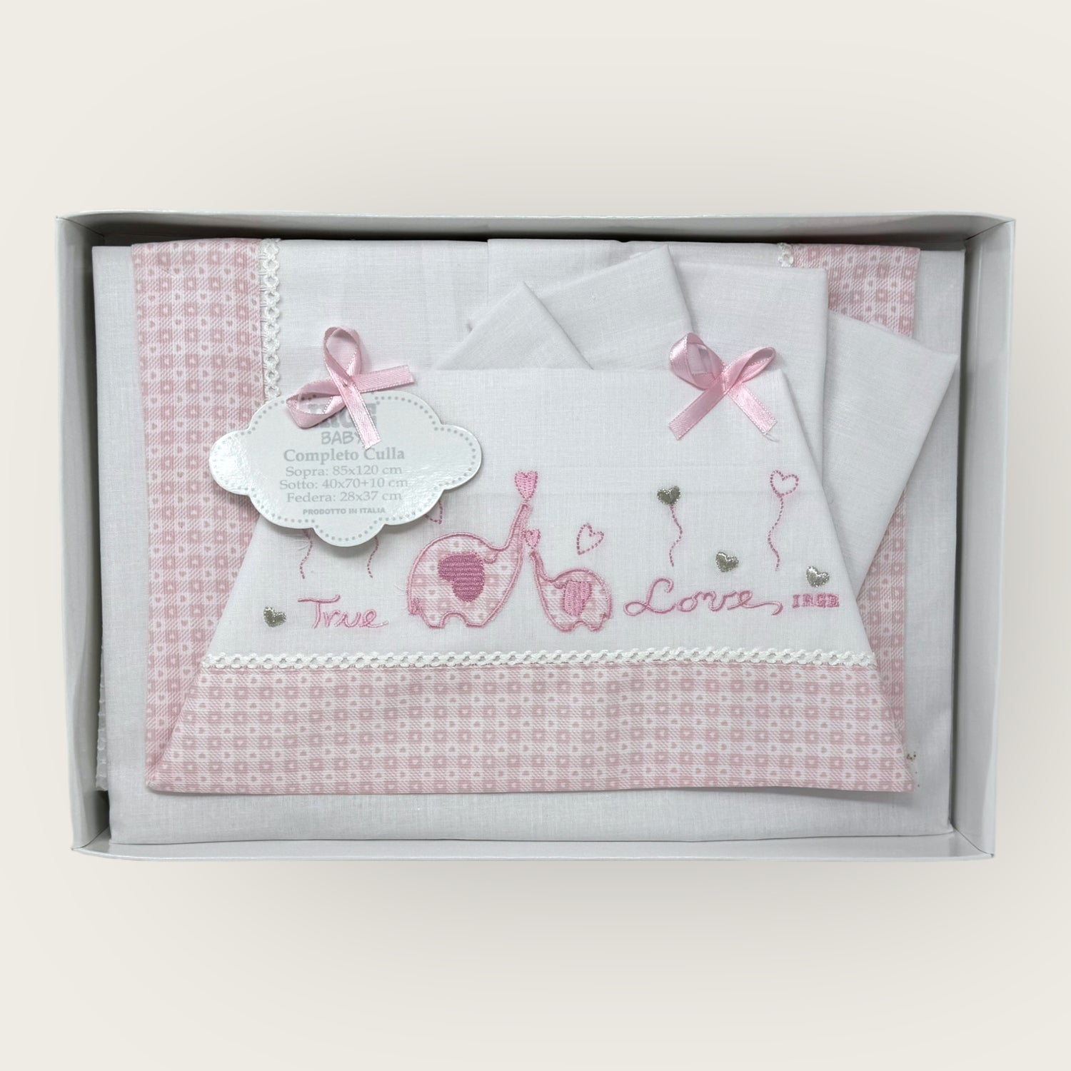 Irge Baby Completo Culla 3 Pezzi -sotto+sopra+federa Ricamato In Puro Cotone Misura 90x120  Art. Bicc05