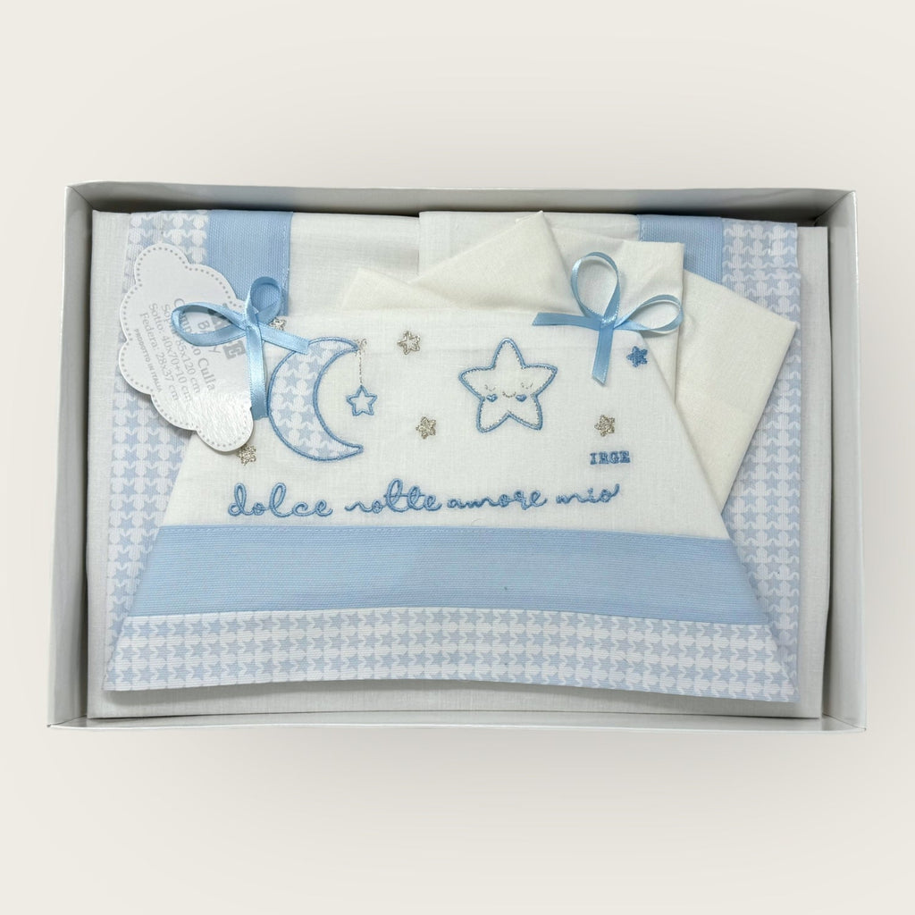 Irge Baby Completo Culla 3 Pezzi -sotto+sopra+federa Ricamato In Puro Cotone Misura 90x120  Art. Bicc07