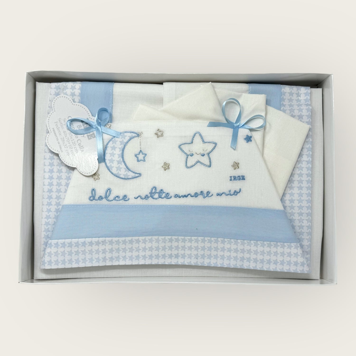 Irge Baby Completo Culla 3 Pezzi -sotto+sopra+federa Ricamato In Puro Cotone Misura 90x120  Art. Bicc07