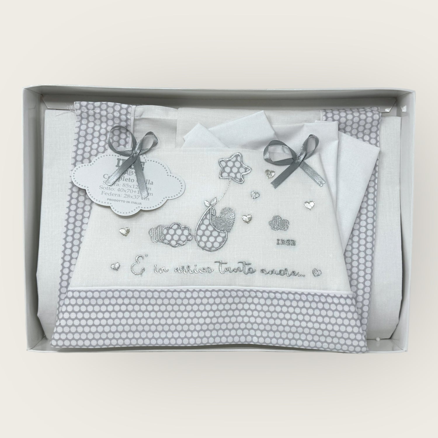 Irge Baby Completo Culla 3 Pezzi -sotto+sopra+federa Ricamato In Puro Cotone Misura 90x120  Art. Bicc08