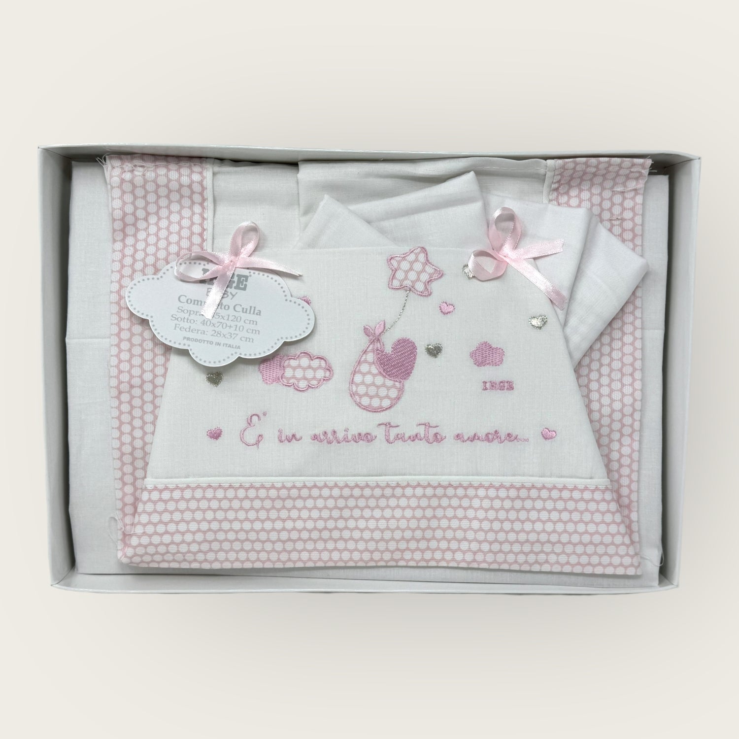 Irge Baby Completo Culla 3 Pezzi -sotto+sopra+federa Ricamato In Puro Cotone Misura 90x120  Art. Bicc08