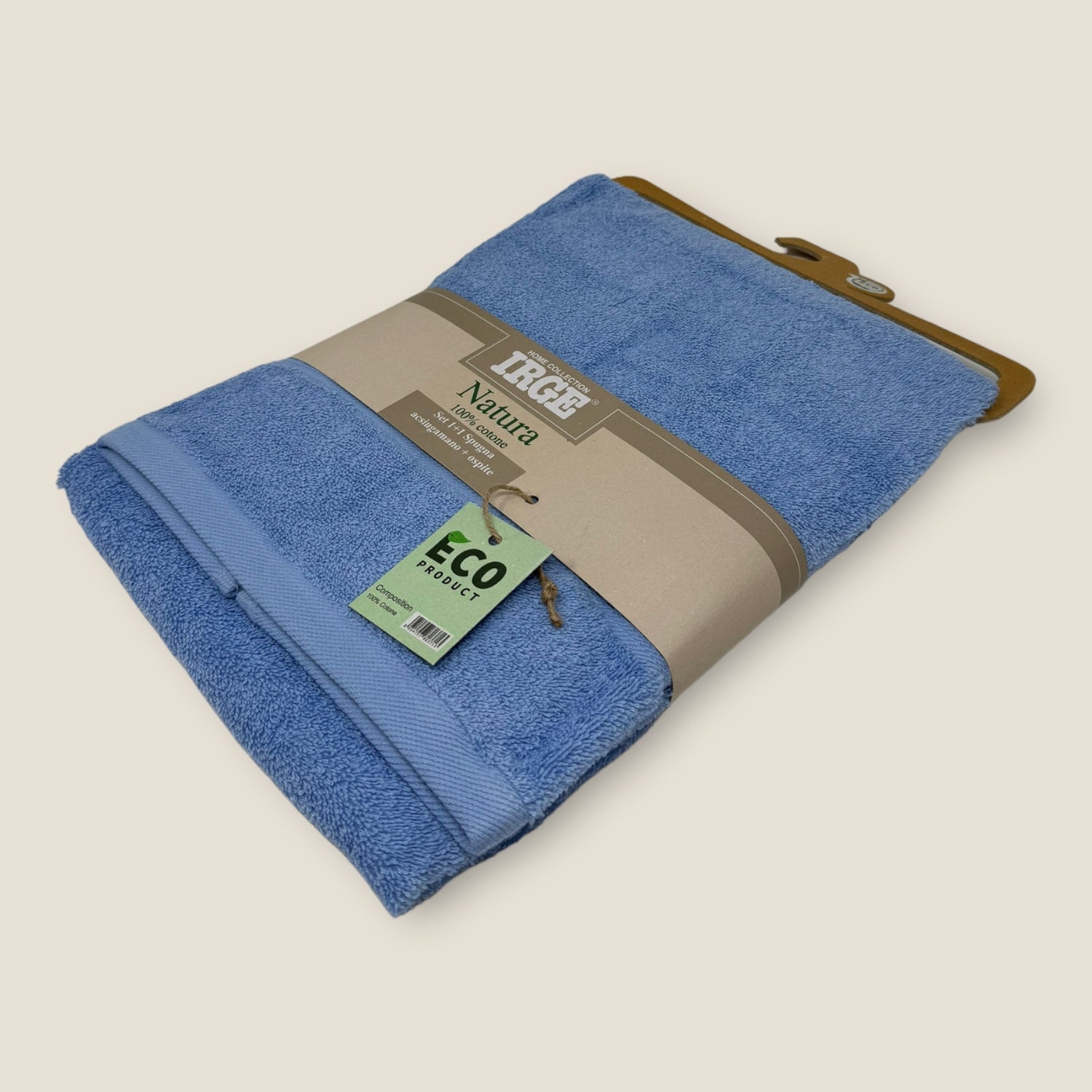 Irge Natura Set Spugna 1 Ospite + 1 Asciugamano In Spugna 100% Cotone Con Balza In Tinta  Art Natura Eco