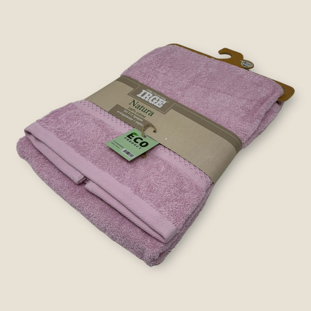 Irge Natura Set Spugna 1 Ospite + 1 Asciugamano In Spugna 100% Cotone Con Balza In Tinta  Art Natura Eco