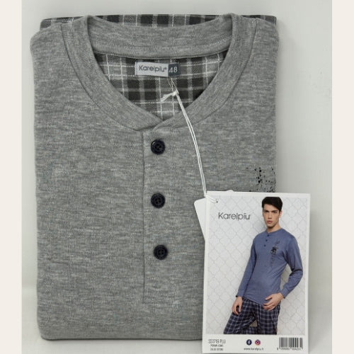 Karel Pigiama Uomo Serafino In Caldo Cotone Con Pantalone Fantasia  Art. Ss1719