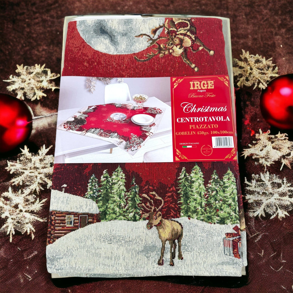 Irge Natale  -centrotavola 100x100 Disegmo Piazzato In Gobelin Di Cotone 4 Fantasie  Art. Irn42
