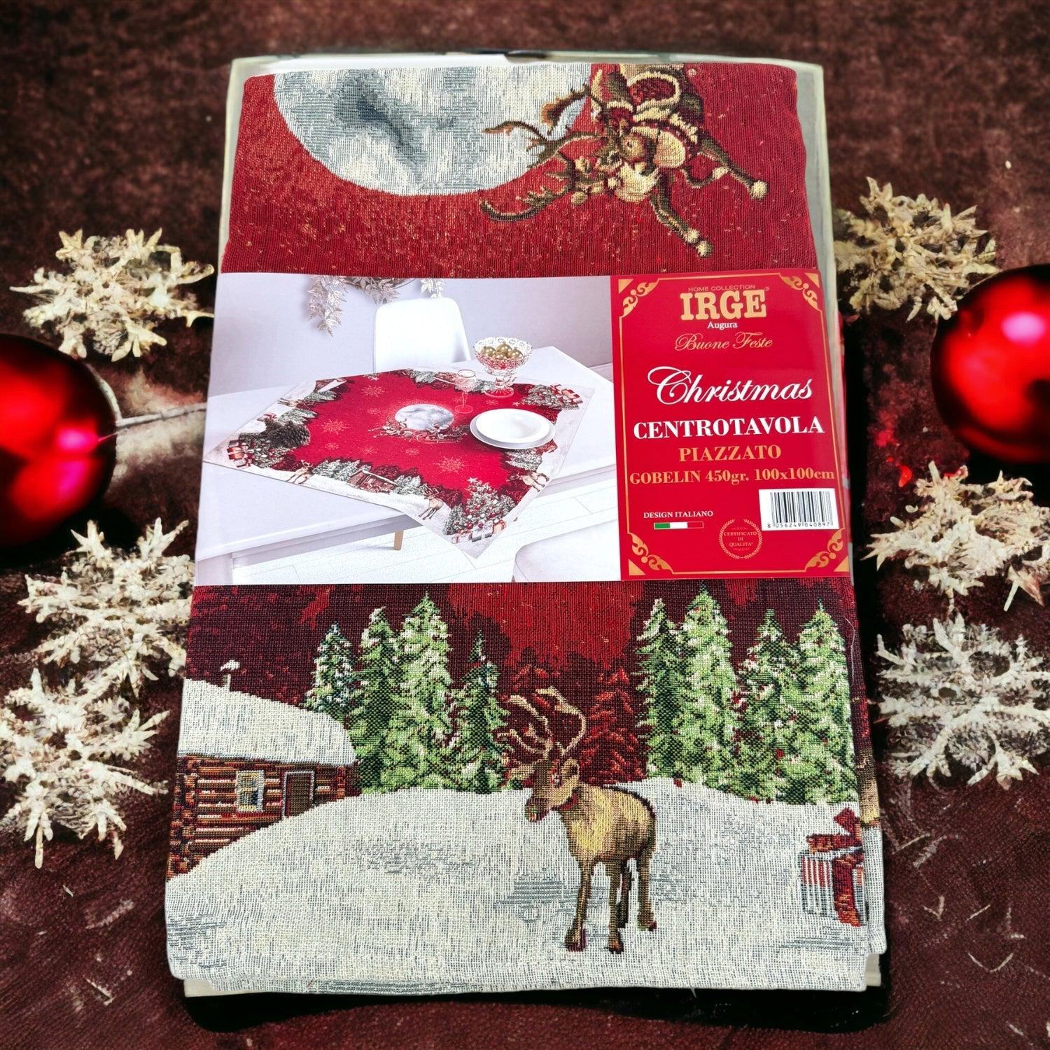 Irge Natale  -centrotavola 100x100 Disegmo Piazzato In Gobelin Di Cotone 4 Fantasie  Art. Irn42