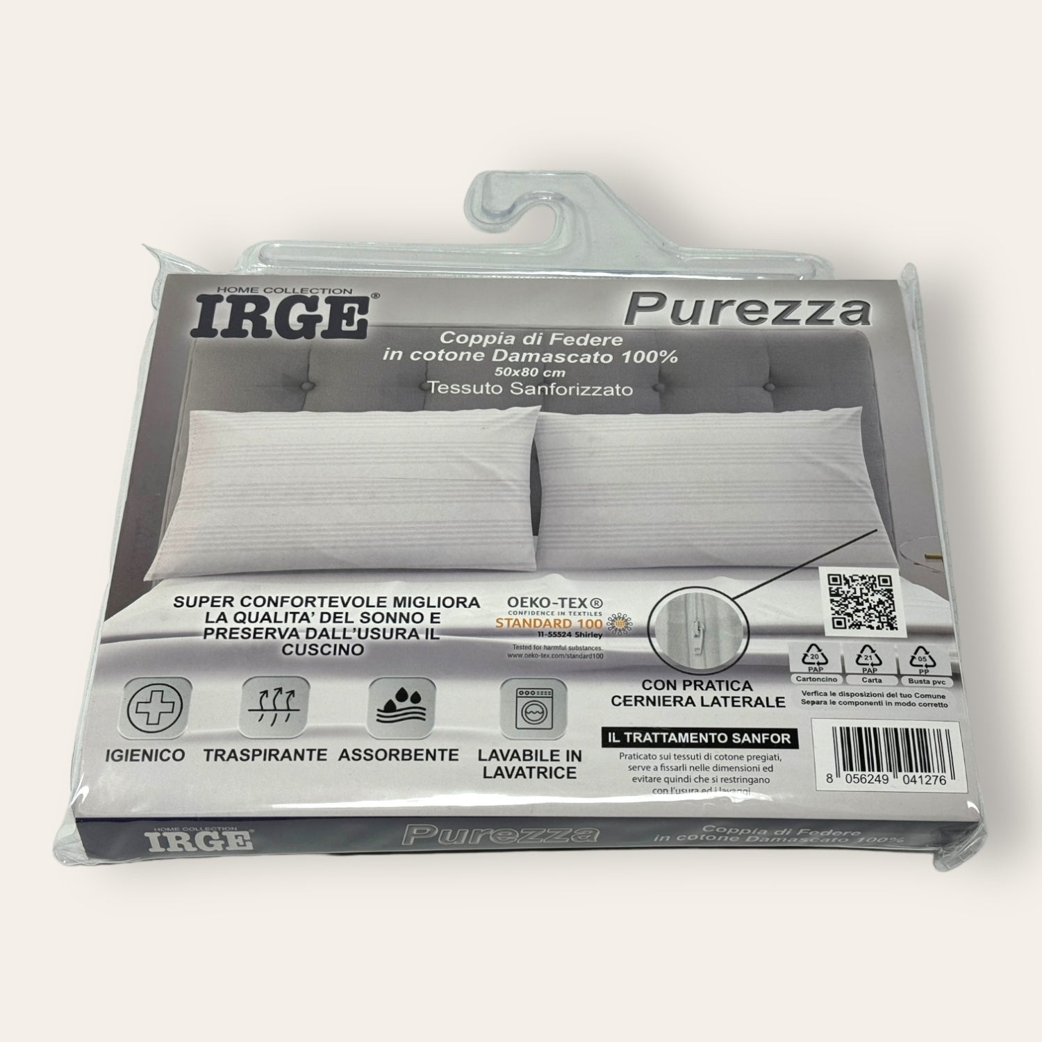 Irge Home - Coppia Federa Con Zip Damascato In Puro Cotone Sanforizzato Art. Purezza