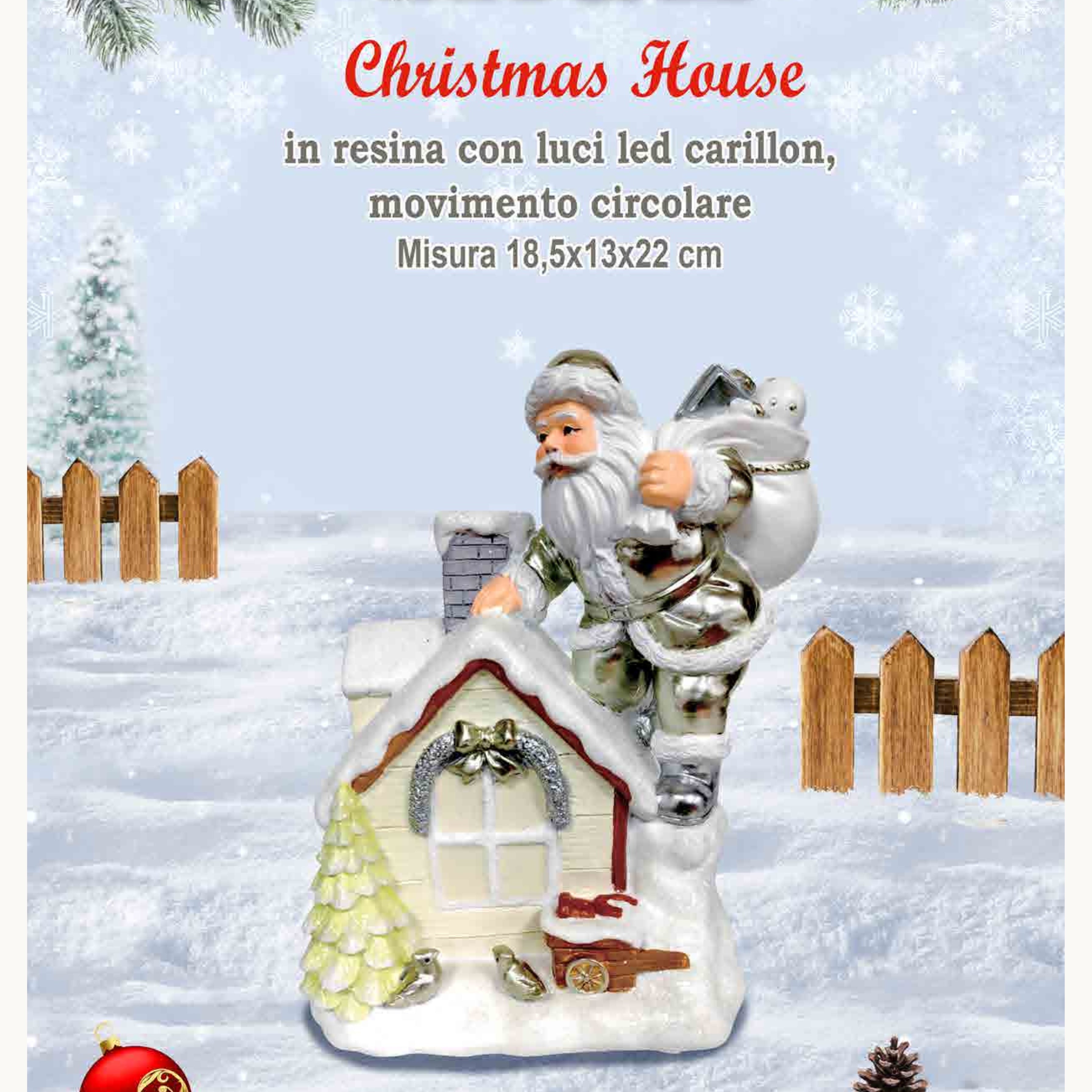 Irge Natale - Christmas House - Casa Natalizia Con Babbo Natale In Resina - Con Luci A Led  Art. Irn95
