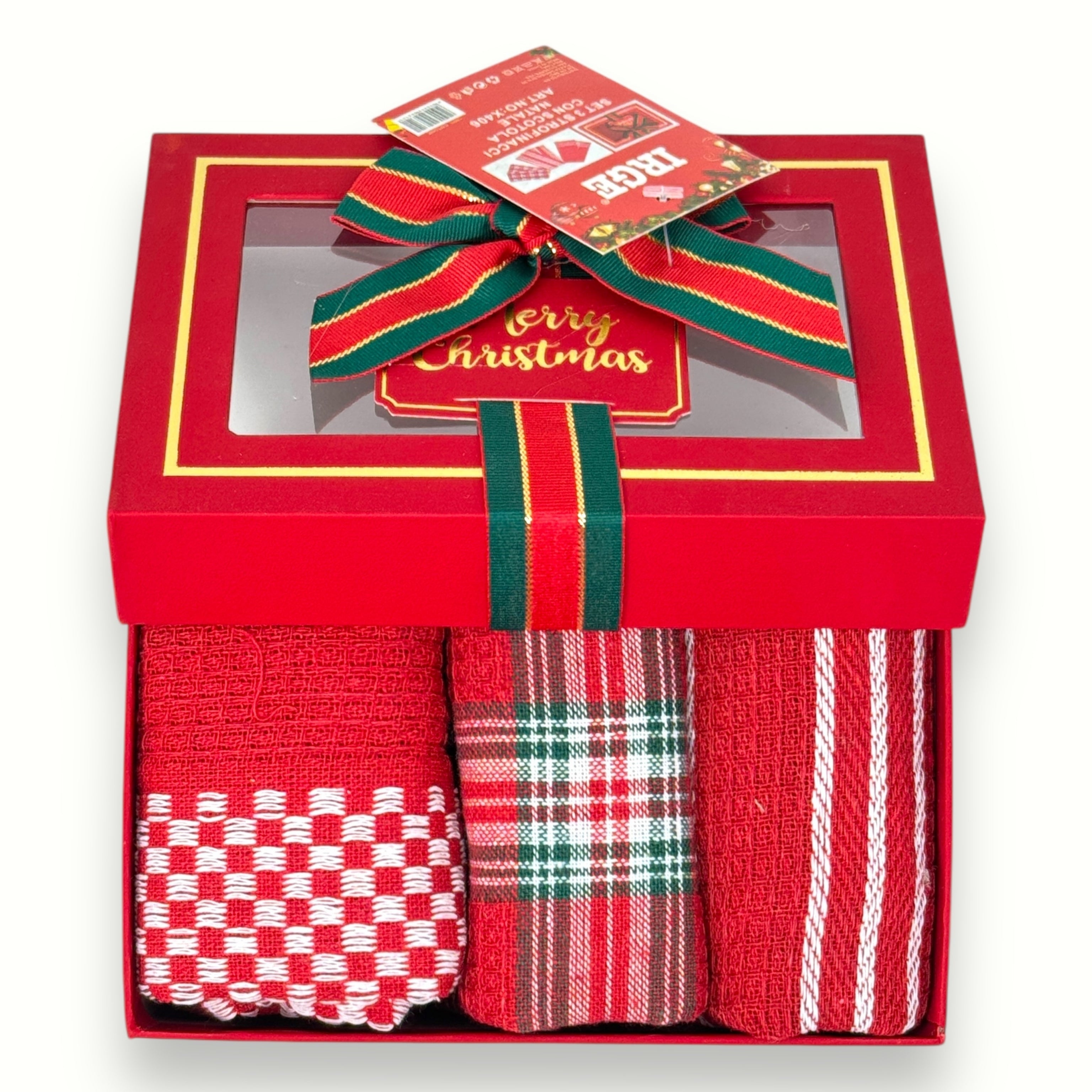 Irge - Idea Regalo Set 3 Strofinacci Natalizio In Confezione Regalo  Art. X406