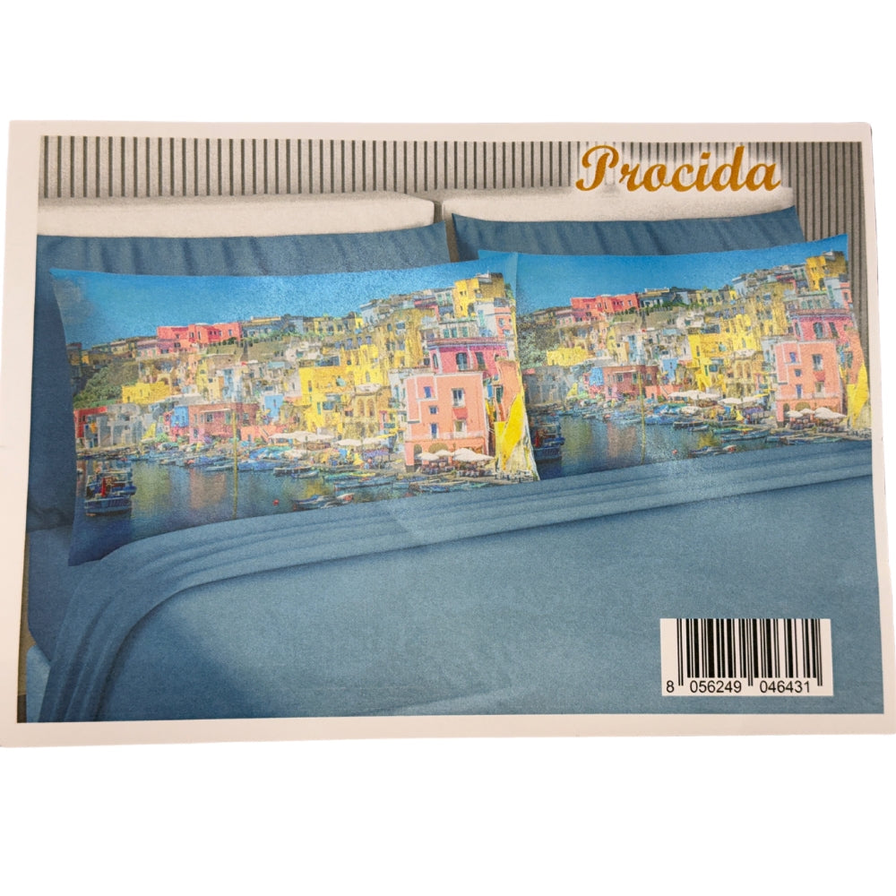 Irge Home - Completo Letto Matrimoniale 4 Federe In Cotone Stampa Digitale Art. Procida