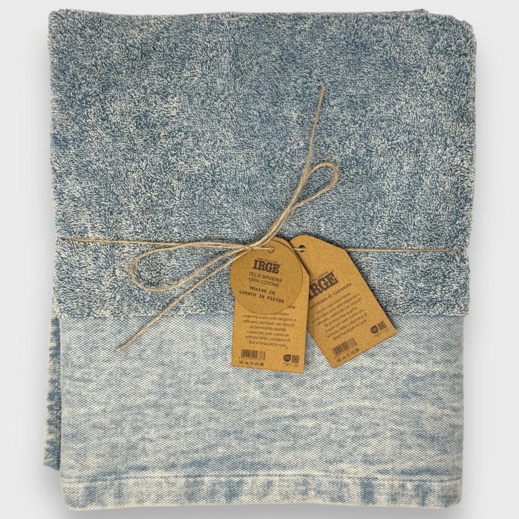 Irge - Telo Bagno Spugna Stone-washed 100% Cotone Effetto Slavato 90x140  Art. Telo Bagno
