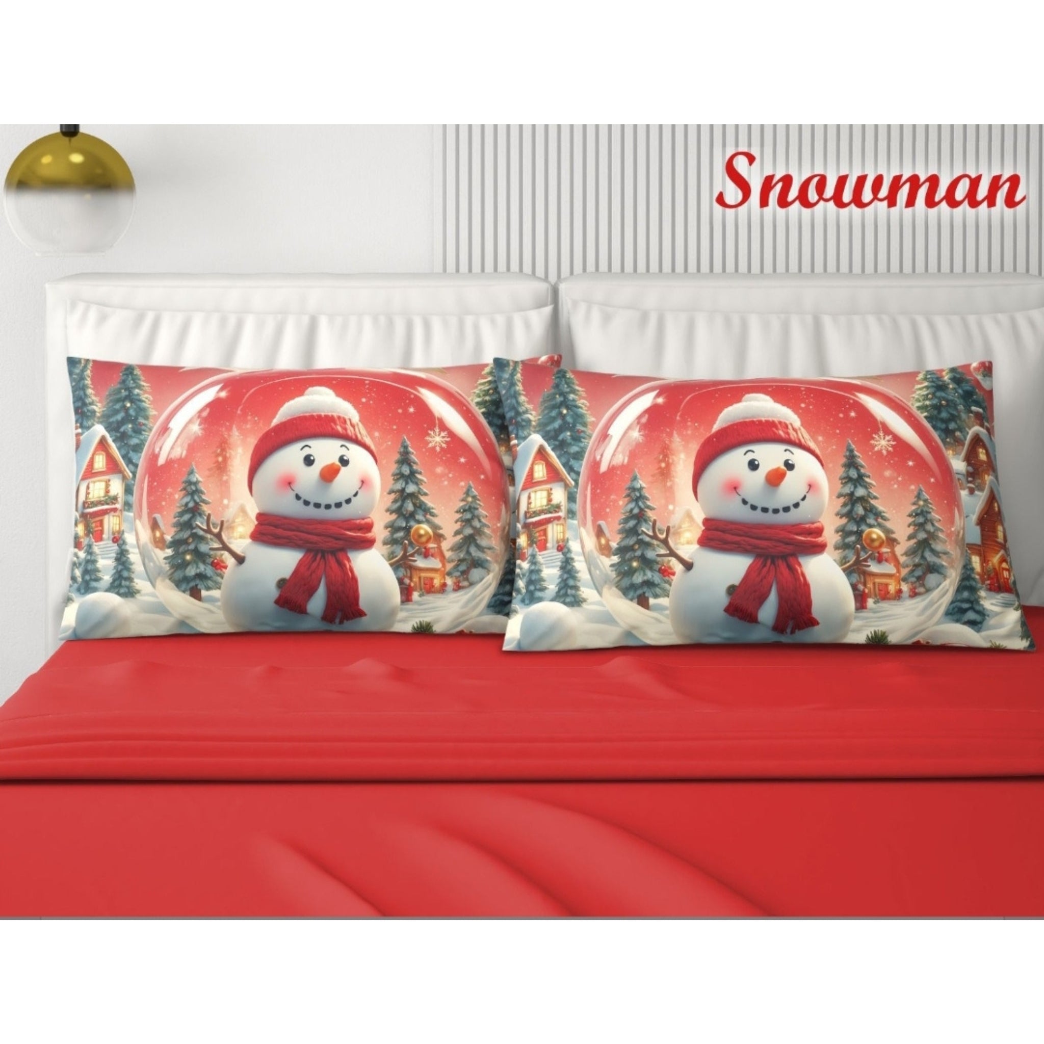 Irge Home Natale Coppia 2 Posti Stampa Digitale Natalizia Con 4 Federe In Cotone Art. Snowman