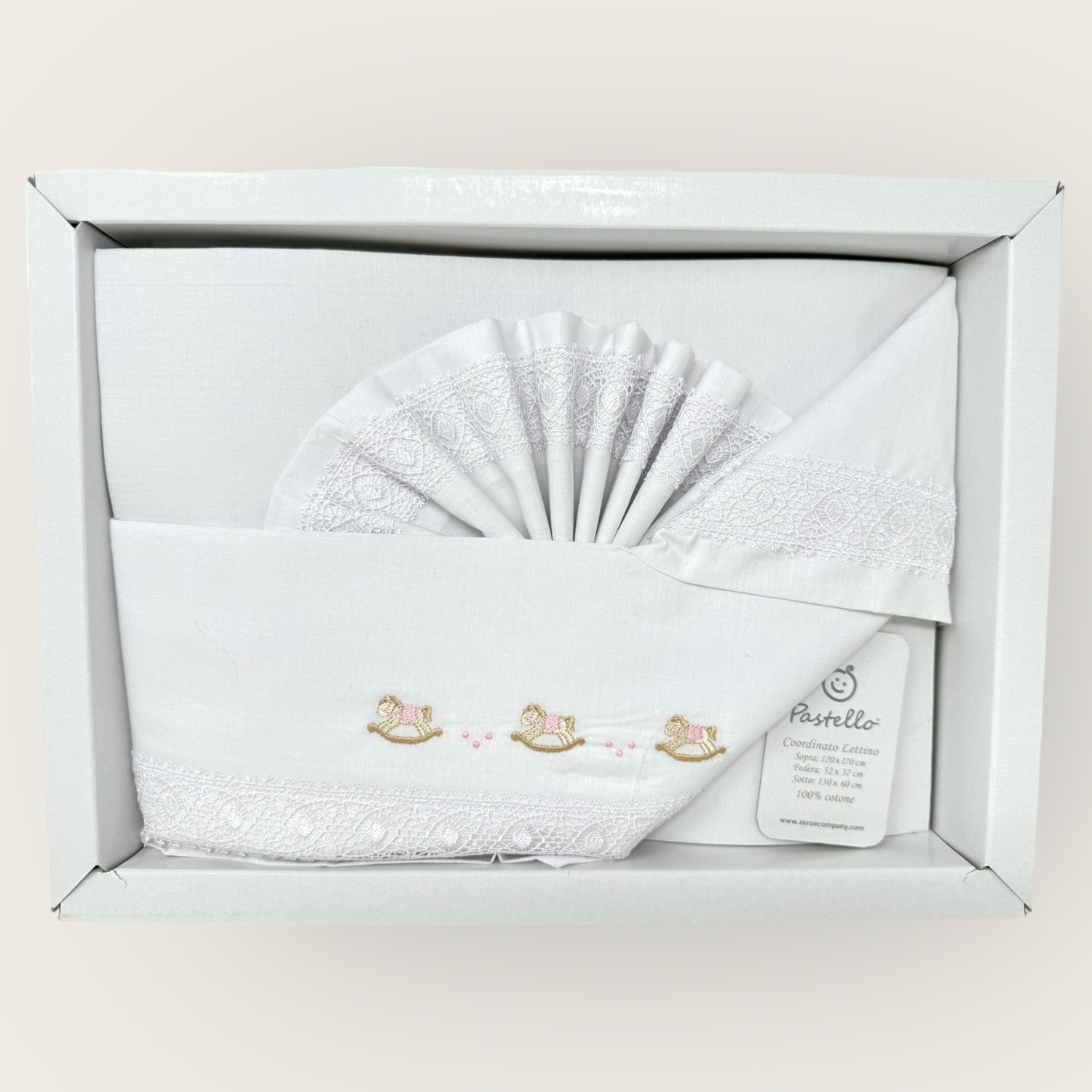 Pastello Completo Lenzuola Lettino Ricamata 3 Pezzi -sopra+sotto+federa- In Cotone 120x180  Art. Ll31e